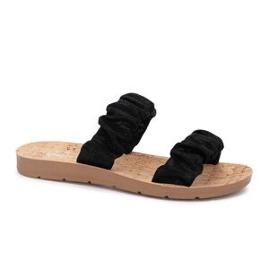 Corkys Black Metallic Ruched Two Strap Sandals Size 10 Comfortable